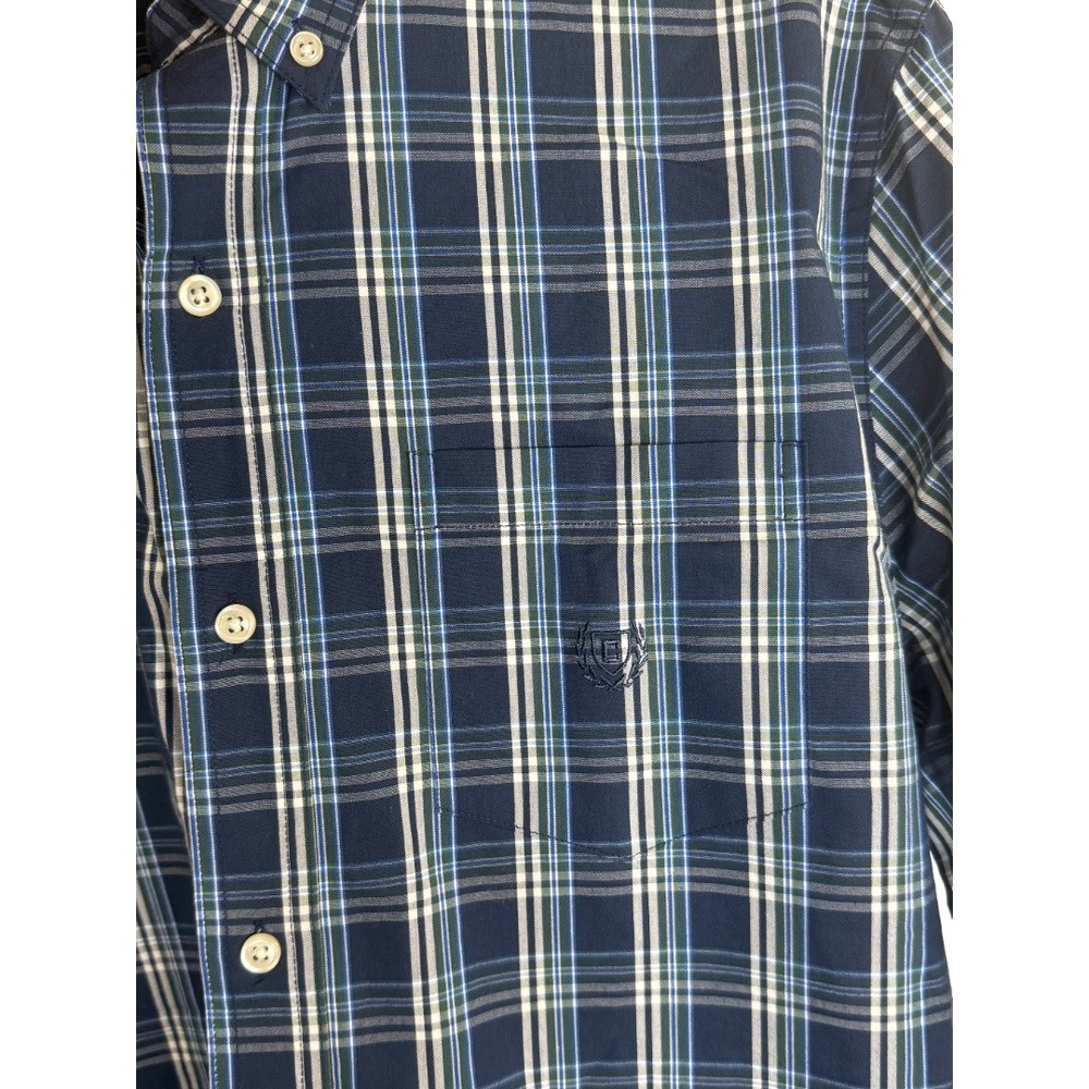 Chaps Button Down Shirt Mens Medium Dark Blue Plaid Stretch Easy Care LongSleeve - Picture 5 of 11